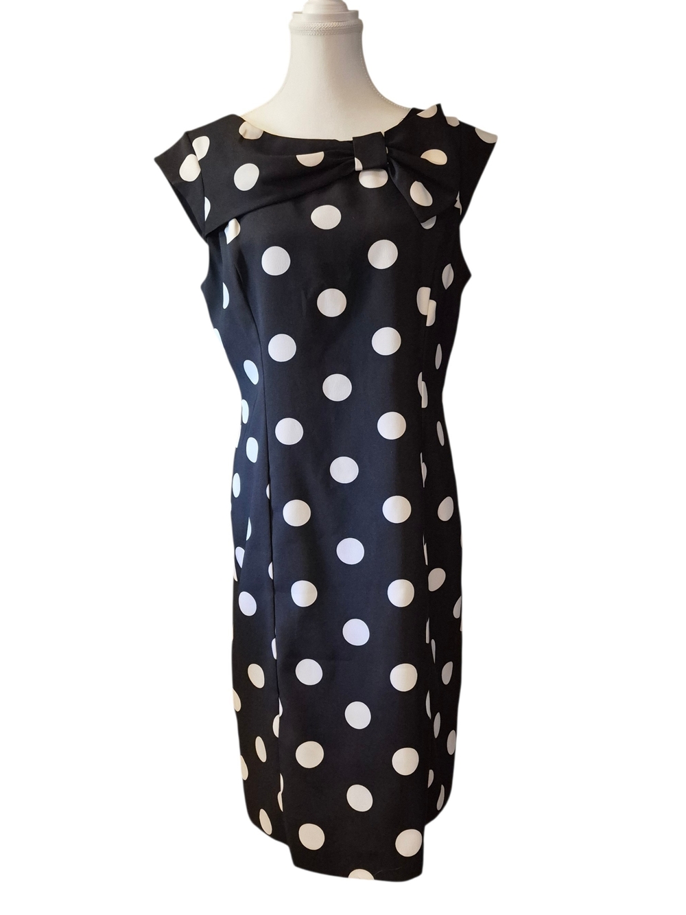Studio I Black and White Polka Dot Midi Dress with Bow